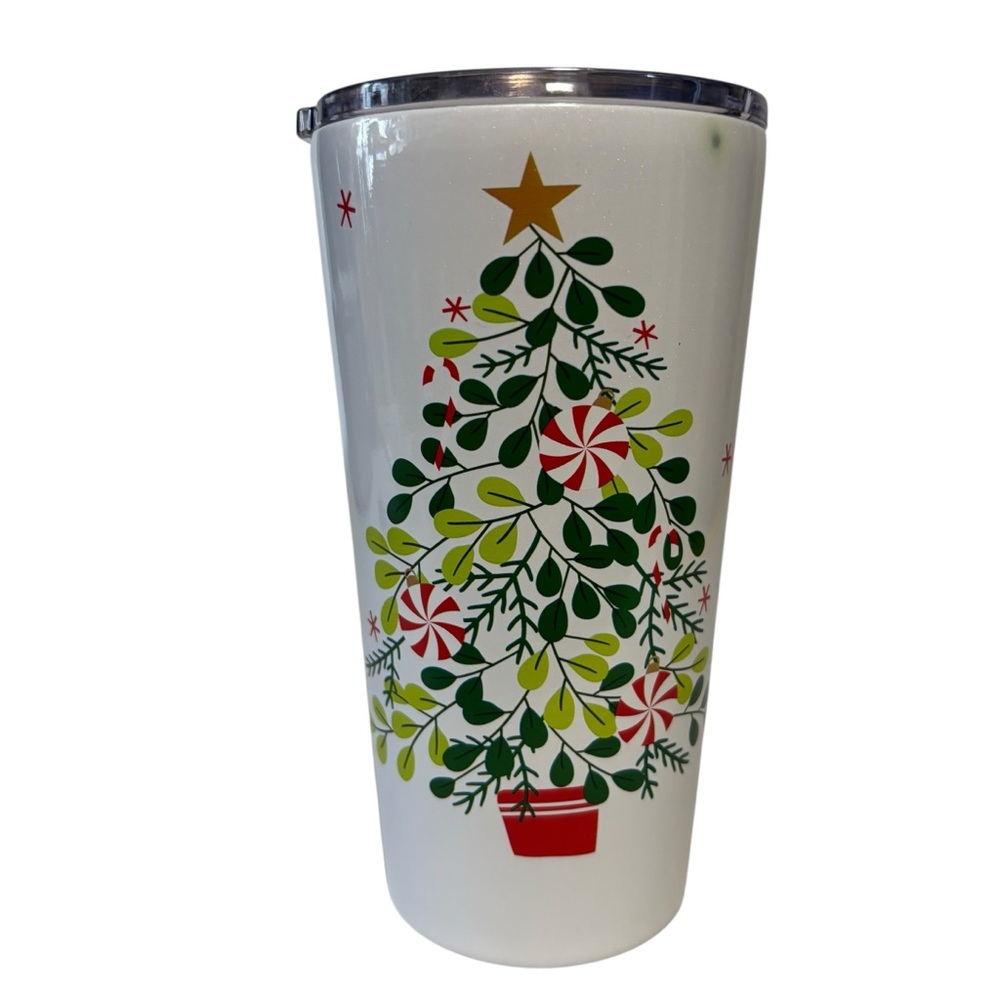Cambridge 20 oz insulated highball tumbler peppermint tree design & lid Xmas